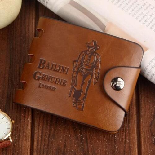 Classic Retro Male Hasp Hunter Brown Leather Wallet Men Wallet Bifold Compact Faux Leather Bifold Faux Leather Wallet for Men