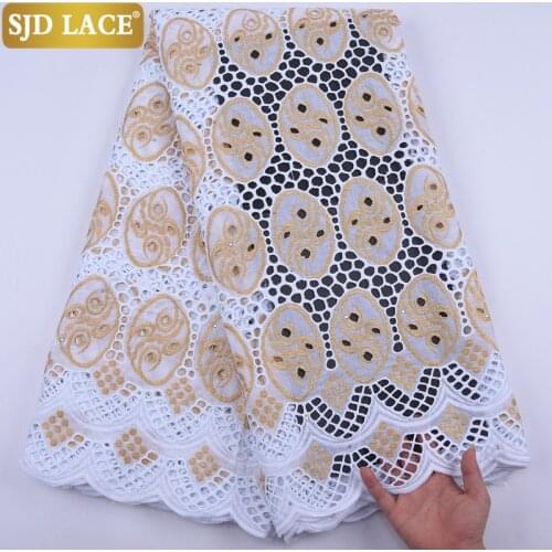 SJD LACE African Lace Fabric High Quality Swiss Voile Lace In Switzerland With Stones Punch Cotton For Wedding Party Dress A2016