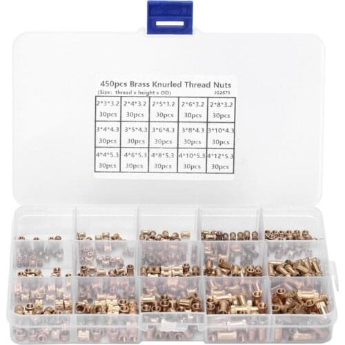 450Pcs M2 M3 M4 Brass Threaded Insert Nut High Hardness Corrosion Resistant Injection Molding Knurled Nut Kit Embedded Hardware