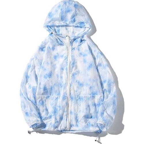 2021 Summer Sunscreen Clothes MenS Large Size Tie Dye Fade Coat Student Fashion Contrast Color Loose Casual Garment