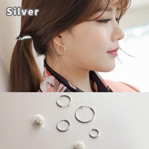 LKN Korean version simple silver geometric small tube ring earrings earrings Circle Earrings