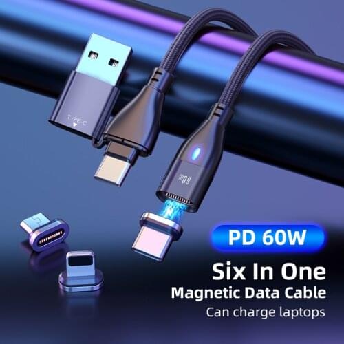 CANDYEIC PD 60W 6 in 1 Magnetic Data Cable For iPhone Samsung Huawei Charger Can Charge Laptops Cable For Xiaomi LG VIVO Charger