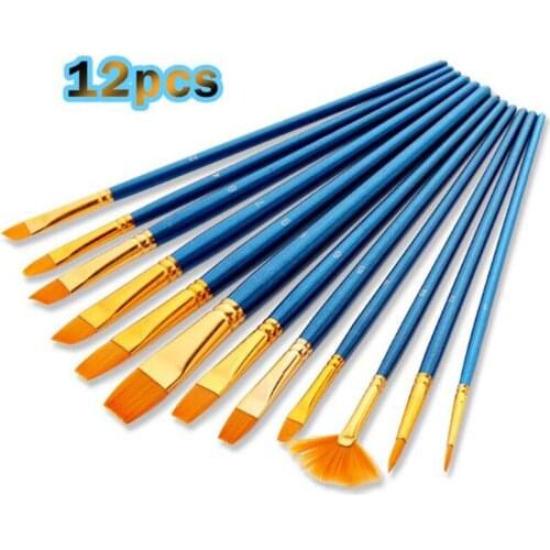 12pcs/set Kids Student Gouache Painting Pen Senior oil painting pen brush bristle suit gouache Paint Brushes Drawing Art Supplie