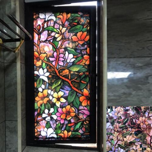 Glue-free Glass Sticker Flowers Colored Cellophane Printing Sticker Electrostatic Glass Sticker Matte DIY Shading Glass Sticker