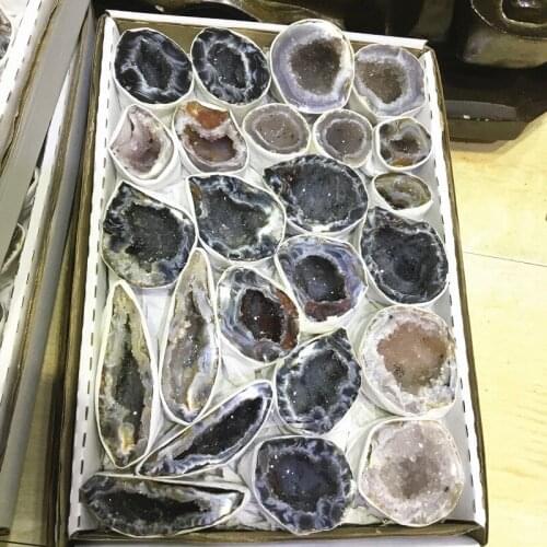 Natural Raw Mini Agate Geode Mineral Stone Specimen Twin Agate Geodes Decoration Gift Box Set