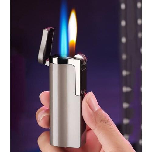 New Double Fire Grinding Wheel Lighter Open Fire Flame Converted Into Windproof Flame Metal Gas Turbo Cigarette Accessories