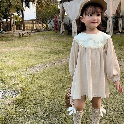 Autumn Kids Dresses for Girls Flower Embroidery Children Long Sleeve Princess Dress 2021 Fashion Girls Costume Black Vestidos