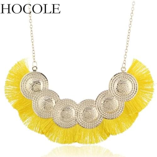 HOCOLE Bohemia Red Yellow Black Long Tassel Necklace For Women Fan Shape Necklace Maxi Statement Fashion Jewelry Boho Necklace