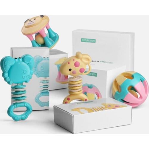 4Pcs/set Animal Rattles for Kids 0-12 Months Infant Baby Rattle Toys for Newborns Shaker Teether Montessori Toddler Toy