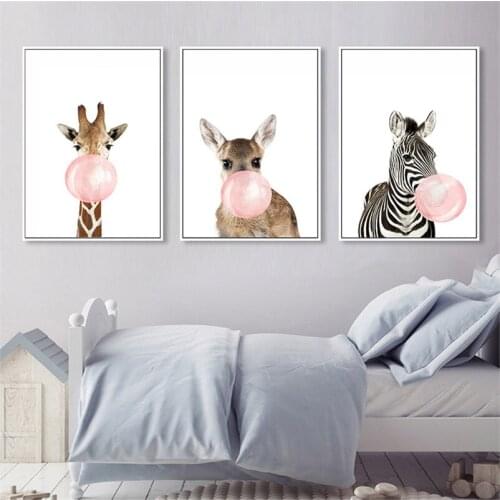 Canvas Painitng Blow Balloon Nordic Poster Rabbit Kids Wall Art Zebra Giraffe Mouse Wall Pictures For Living Room Decoration