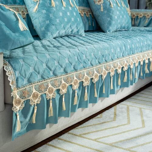 European Thicken Lace Velvet Sofa Cover Sectional L Shape Slipcover Solid Soft Corner Couch Cover Armchair Towel for Living Room