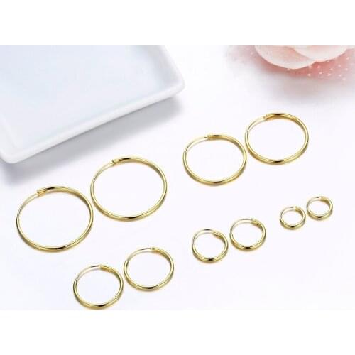 7-25mm 925 Sterling Silver Yellow Gold Color Loop Small Hoop Earrings For Women Girls Children Kid Jewelry Orecchini Aros Aretes