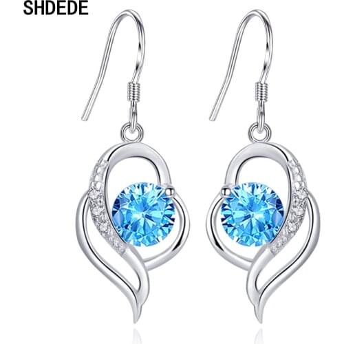 SHDEDE Women Drop Earrings Embellished With Crystals From Swarovski Heart Wedding Party Jewelry Eardrop Korean Fashion -WH147