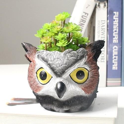 Resin Flower Pots Decorative Owl Head Shape Desktop Planter Flowerpots Cartoon Animal Desktop Crafts