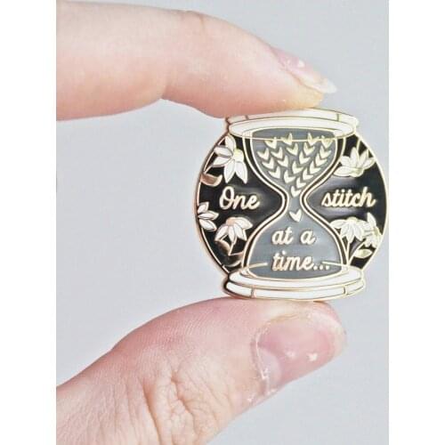 One Stitch At A Time Hard Enamel Pin Fashion Pastel Plant Hourglass Medal Brooch Backpack Jewelry Unique Knitting Lover Gift