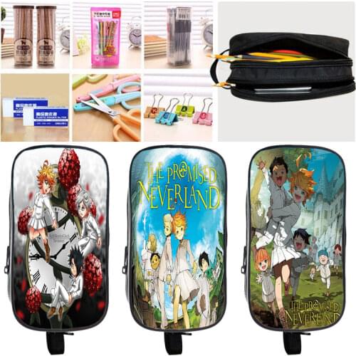 The Promised Neverland Anime Pencil Bag Double Layer Pencil Case Students Cartoon Pen Bag Small Cosmetic bag Coin Storage Pouch