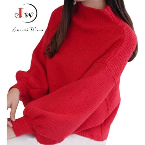 New Winter Women Sweater Fashion Turtleneck Lantern Sleeve Pullovers Loose Knitted Female Jumper Tops Pull Femme