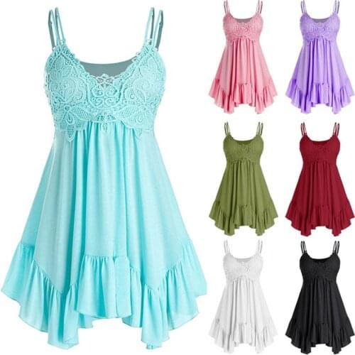 Sleeveless Top Women Fashion Vest Solid Color Casual Sleeveless Vest Slim Tank Tops Flounce Lace Guipure Tank Top Plus Size