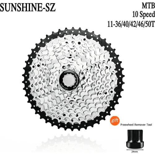 SUNSHINE MTB Freewheel with Sleeve 10 Speed Cassette 11-36T 40T 42T 46T 50T K7 10v Mtb Sprocket for Mountain Bike Bicycle Parts