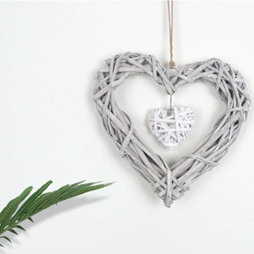 Rattan Vintage Heart Shaped Woven Pendant Wreath Wall Hanging Handicrafts For Wedding Birthday Home Decor Heart Shaped Ornament