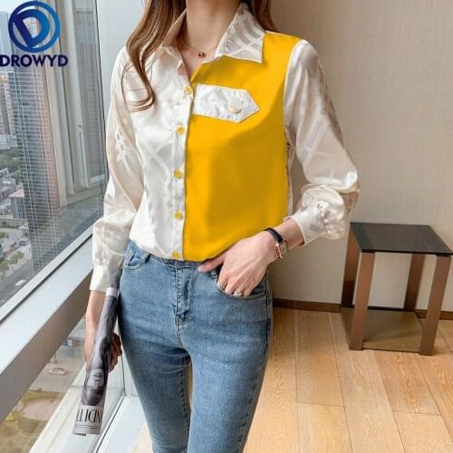 Summer Satin Blouse Women Korean Fashion Clothing Stitching Contrast Color Loose Long-sleeve Shirt 2021 New Blouse Casual Tops
