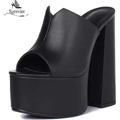 SGESVIER 2020 genuine leather sandals women fashion brand thick high heel party Night Club Shoes sexy platform sandals ladies