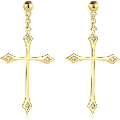 BONISKISS Simple Gold Color Cross 925 Sterling Silver Earrings For Women Girls High Quality Ear Studs 2020 Jewelry