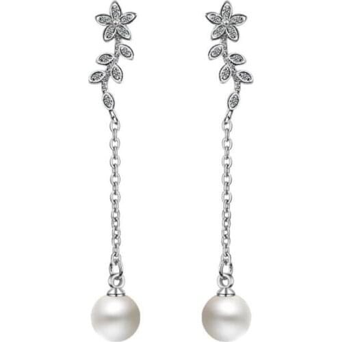 KOFSAC Korean Fashion 925 Silver Earrings For Women Engagement Creative CZ Flower Leaf Long Tassel Pearl Earring Jewelry Gifts