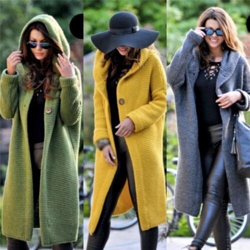 Womens Sweaters Winter 2021 Fashionable Casual Loose Sweater Female Autumn Cardigans Single Breasted Puff Hooded Coat New