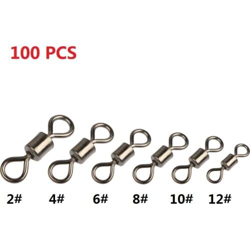 100Pcs Fishing Barrel Swivels Solid Ring Ball Bearing Rolling Swivel Connector with Safety Snap Fishing Hook Connector Accessory