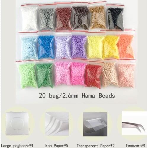 500pcs/20 bags 2.6mm mini perler hama beads education kid diy toy tweezer fuse iron paper kit craft+template PUPUKOU
