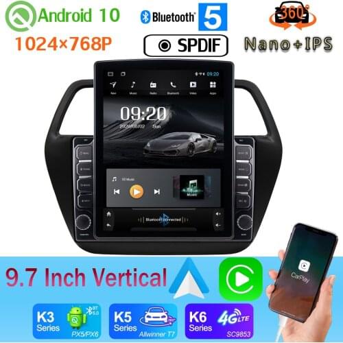 9.7" Vertical Style Car Media GPS CarPlay Android 10 360 Camera Radio For Suzuki SX4 S-Cross S Cross 2013-2017 PX6 4+64G 4G WiFi