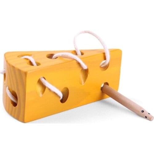 Cheese Shape Wooden Toys Toddler Lacing Game Children Kids Early Education Block Spell Puzzle
