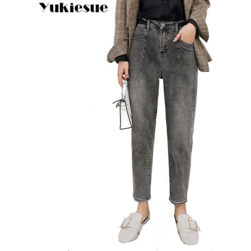 Vintage ladies boyfriend jeans for women mom high waisted jeans black blue casual harem trousers korean streetwear denim pants