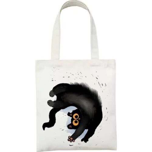 Eco Ladies Shopping bag Gothic Canvas Bag Cute cat tote bag Large Capacity Shopper Handbag Harajuku Travel Women Shoulder Bags