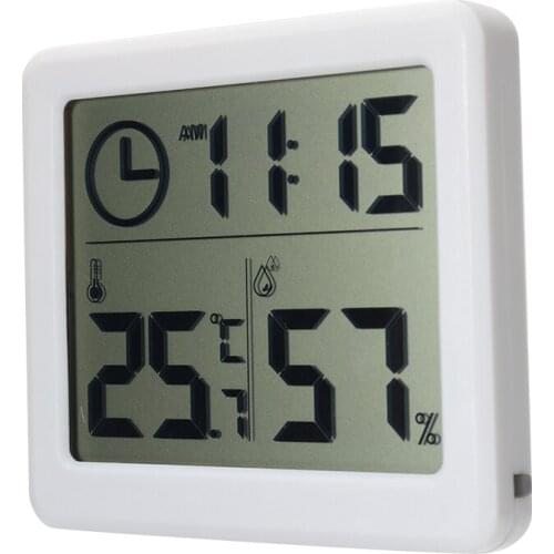 LCD Electronic Digital Thermometer Hygrometer Humidity Meter Weather Station Clock Temperature for Indoor Home Use