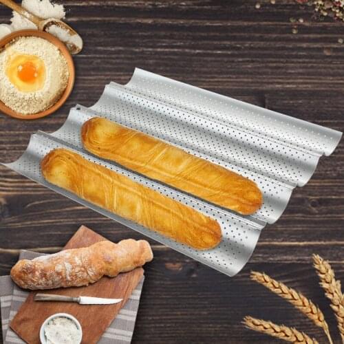 French Bread Baking Mold Bread Wave Baking Tray Cake Baguette Mold Pans 4 Groove Bread Baking Tools Wave stick Baking mould