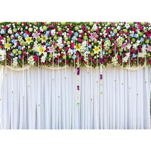 White Curtain Flower Photo Background Customized Backdrop for Baby Shower Valentines Day Wedding Photocall Photography Props