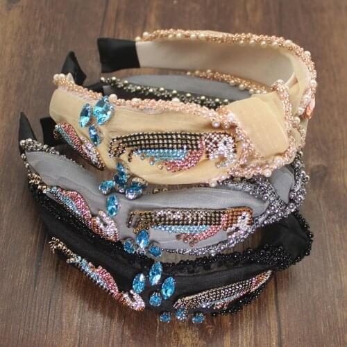 Hadmade New Fashion Sparkly Rhinestones Wide Side Headband Mix Crystal Baroque Hairband Center Cross Headwear For Women Wedding