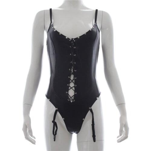 Baby Doll Sex Clothes Suit Sexy Patent Leather Open Cup Bra Night Club Stripper Outfit Exotic Appeal for Stripper Mistress