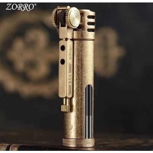 Zorro Kerosene Lighter Transparent Oil Bin Old Style Retro Pure Copper Lighter Windproof Creative Grinding Wheel