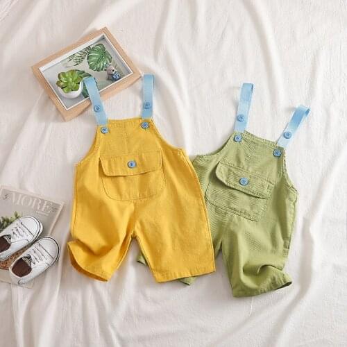 1 2 3 4 Y Toddler Baby Overalls 2021 Summer Casual Loose Boys Girls Lovely Jumpsuits Korean Thin Pocket Short Overalls For Child