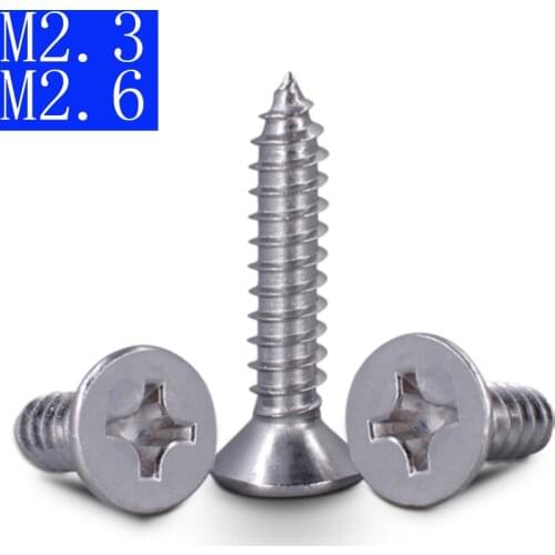 M2.3 M2.6 304 Stainless Steel Flat Head Phillips Self Tapping Screws Wood Screws GB 846 DIN 7982