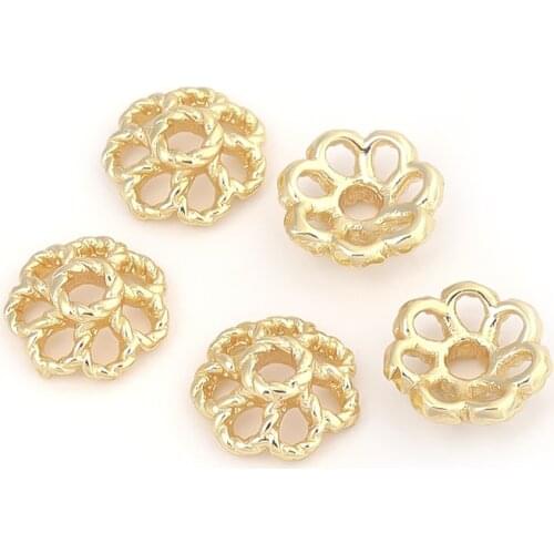 10pcs Copper Twist Hollow Flower Shape 8mm Flower Plated Bead End Caps For DIY Jewelry Making Beaded Tassel Bracelet Accessories