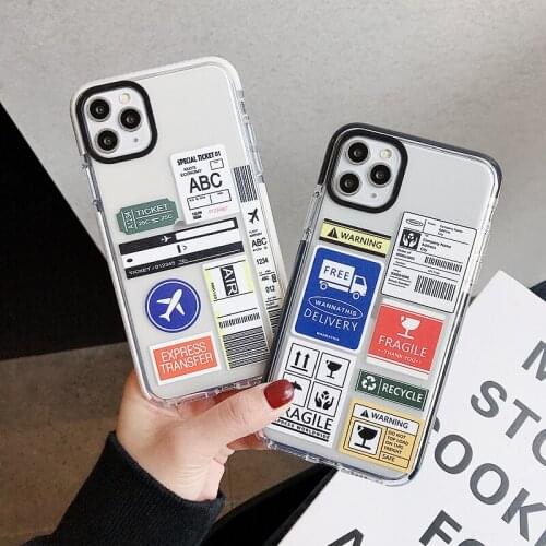 Cute Ins Travel Label Bar Code Phone Case For Iphone 11 12 Pro X XS Max XR 8 7 6 Plus Bar Code Clear Soft Silicon Cover Coque