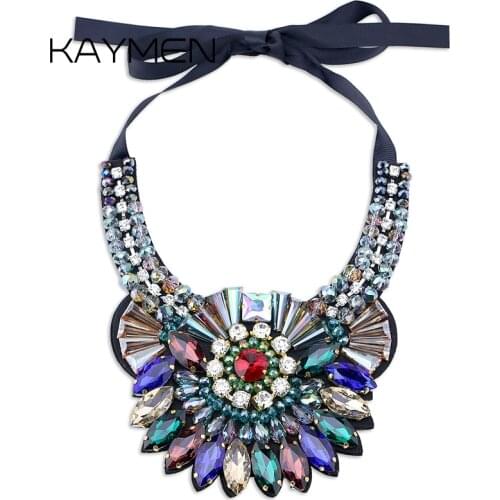 Fashion Crystal Flower Shape Pendant Necklace for Girls Bohemia Style Statement Maxi Necklace Wedding Party Jewelry Bijoux 1627