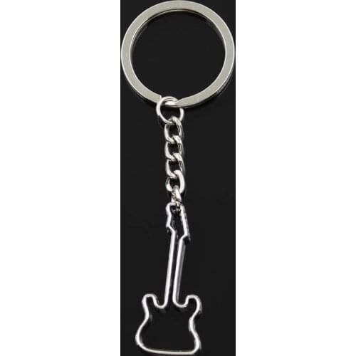 Fashion Hollow Guitar 40x17mm Pendant 30mm Key Ring Metal Chain Bronze Silver Color Men Car Gift Souvenirs Keychain Dropshipping