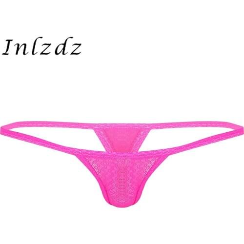 Mens Lingerie Thongs Briefs Panties Mesh Translucent Low Rise Stretchy G-String Thongs Mini Bikini Underwear T-Back Underpants