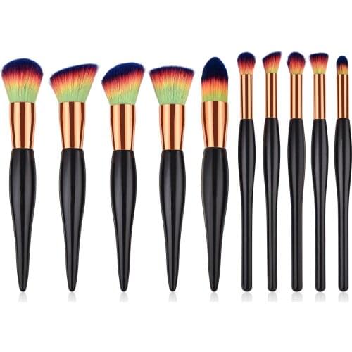 Makeup Brushes Set 10pcs with Leather Bag Foundation Powder Blush Eyeshadow Eyebrow Brush Soft Hair Cosmetic Makeup Tool