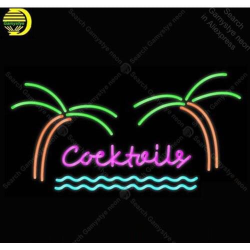 NEON SIGN For Cocktails Palm tree REAL GLASS BEER BAR PUB display Restaurant indoor Light Signs Handcrafted Night Art Lamps
